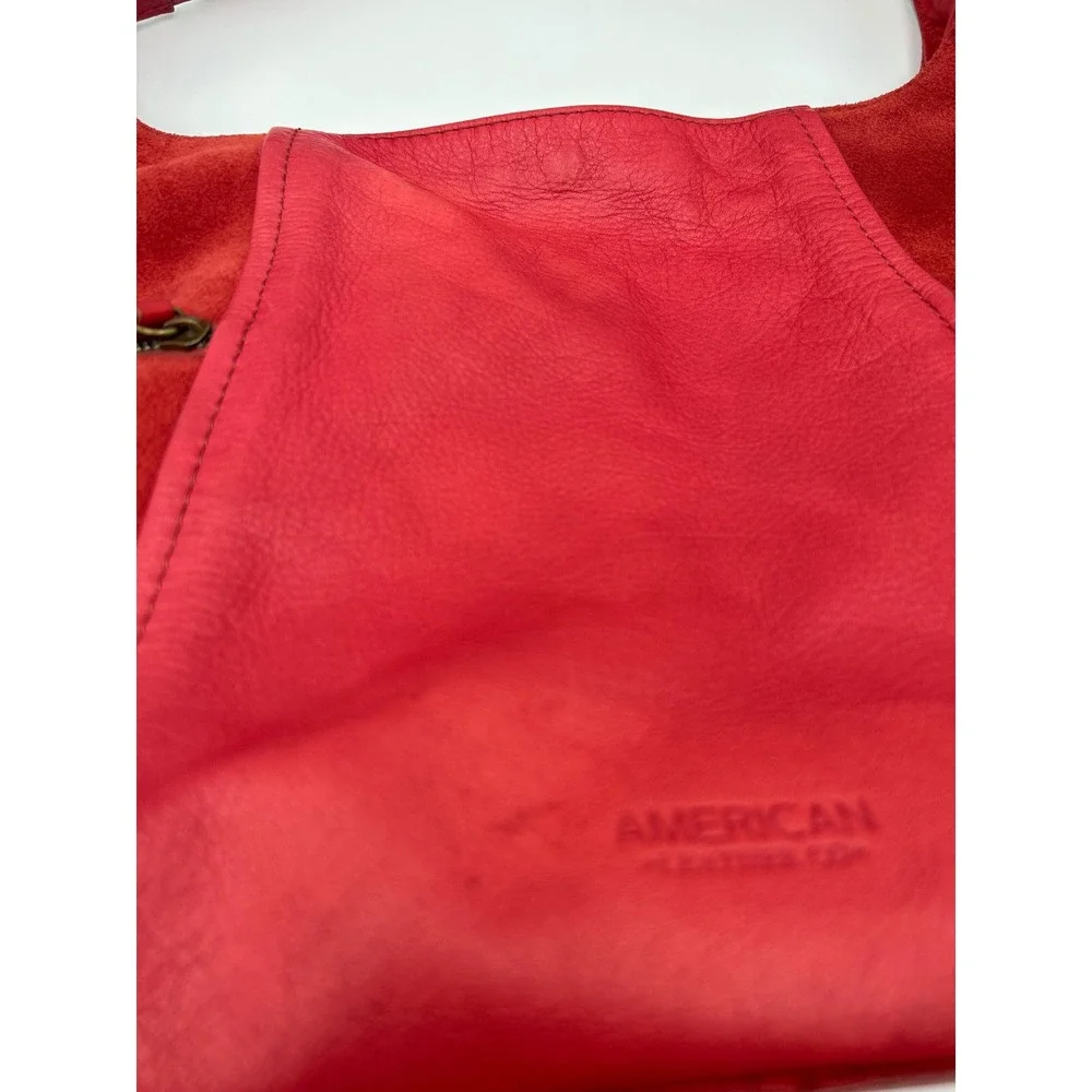 American Leather Co Red Leather Suede Hobo Bag Antique Brass Hardware